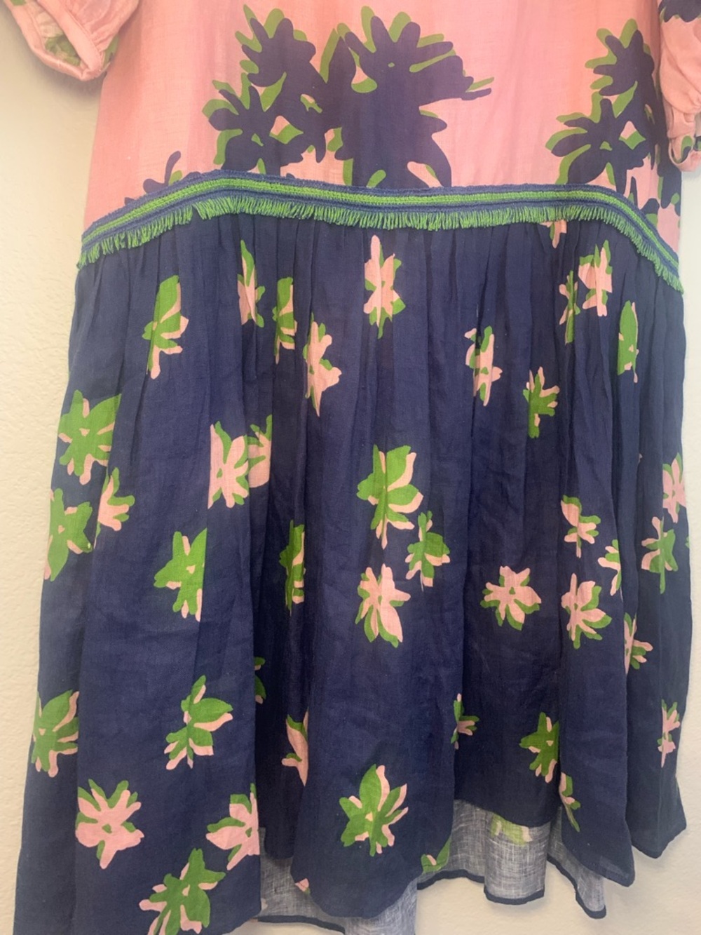 Silvia Tcherassi Oristano Off-Shoulder Linen Dress Navy Pink Blossom Floral Midi - Picture 15 of 15